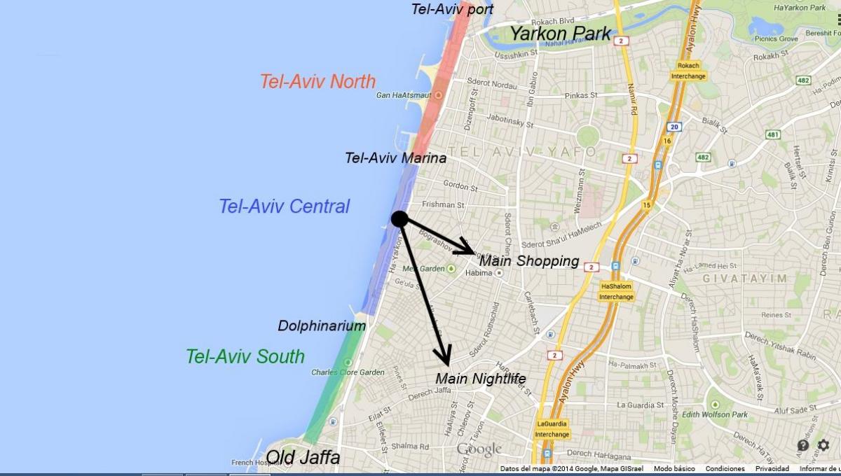 карта Тэль-Авіве начная жыццё