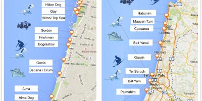 Карта пляжы Тэль-Авіва